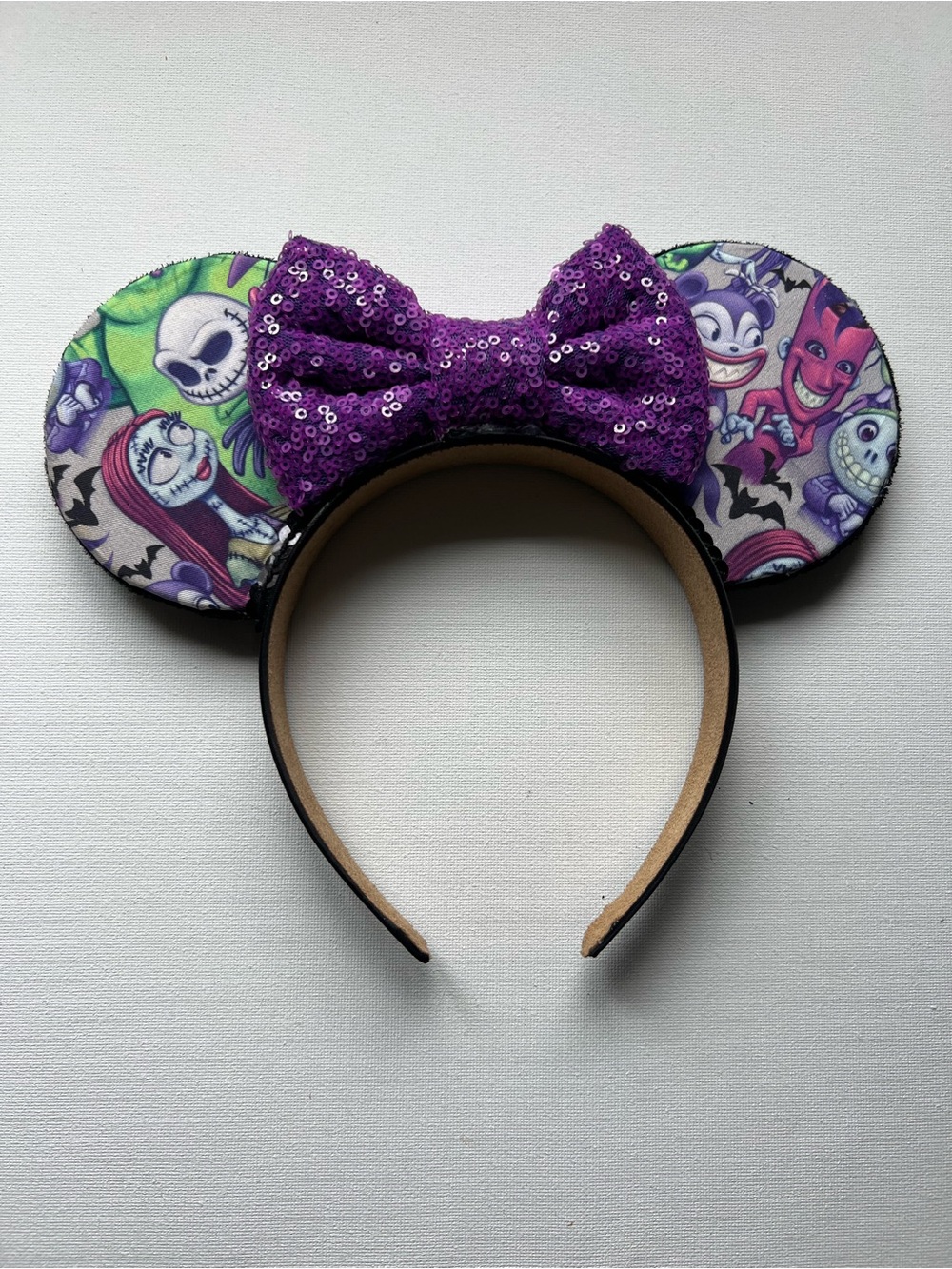 Handmade Nightmare before Christmas Mickey Ears Headband in Purple & Green